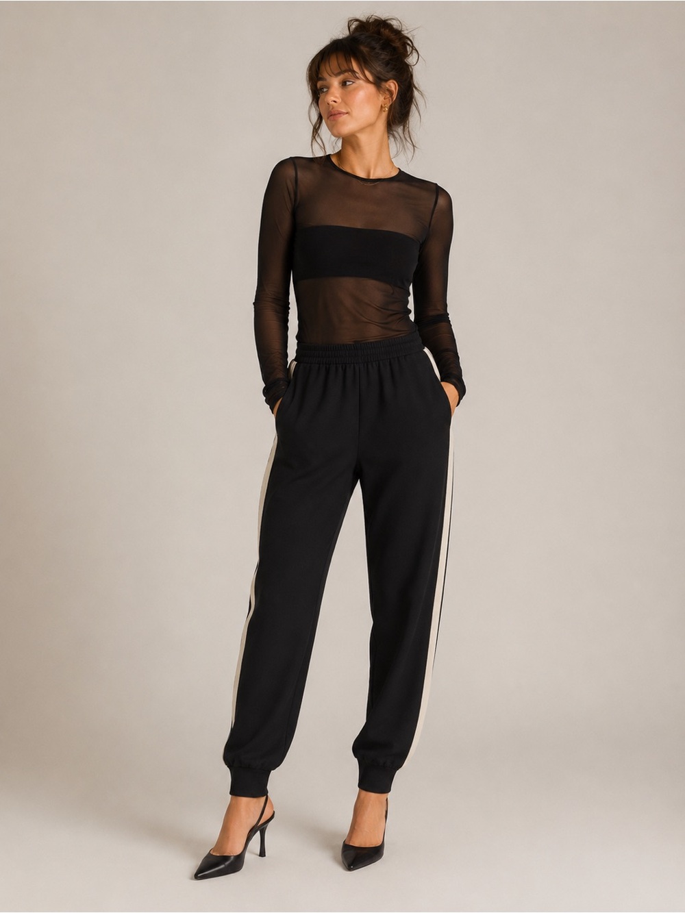 Joie Mariner Tuxedo Jogger Pants Black Caviar Porcelain Stripe Size S EUC